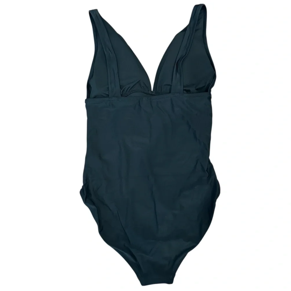 NEW J. CREW Factory‎ V-neck ruched one-piece swimsuit in black Size Large